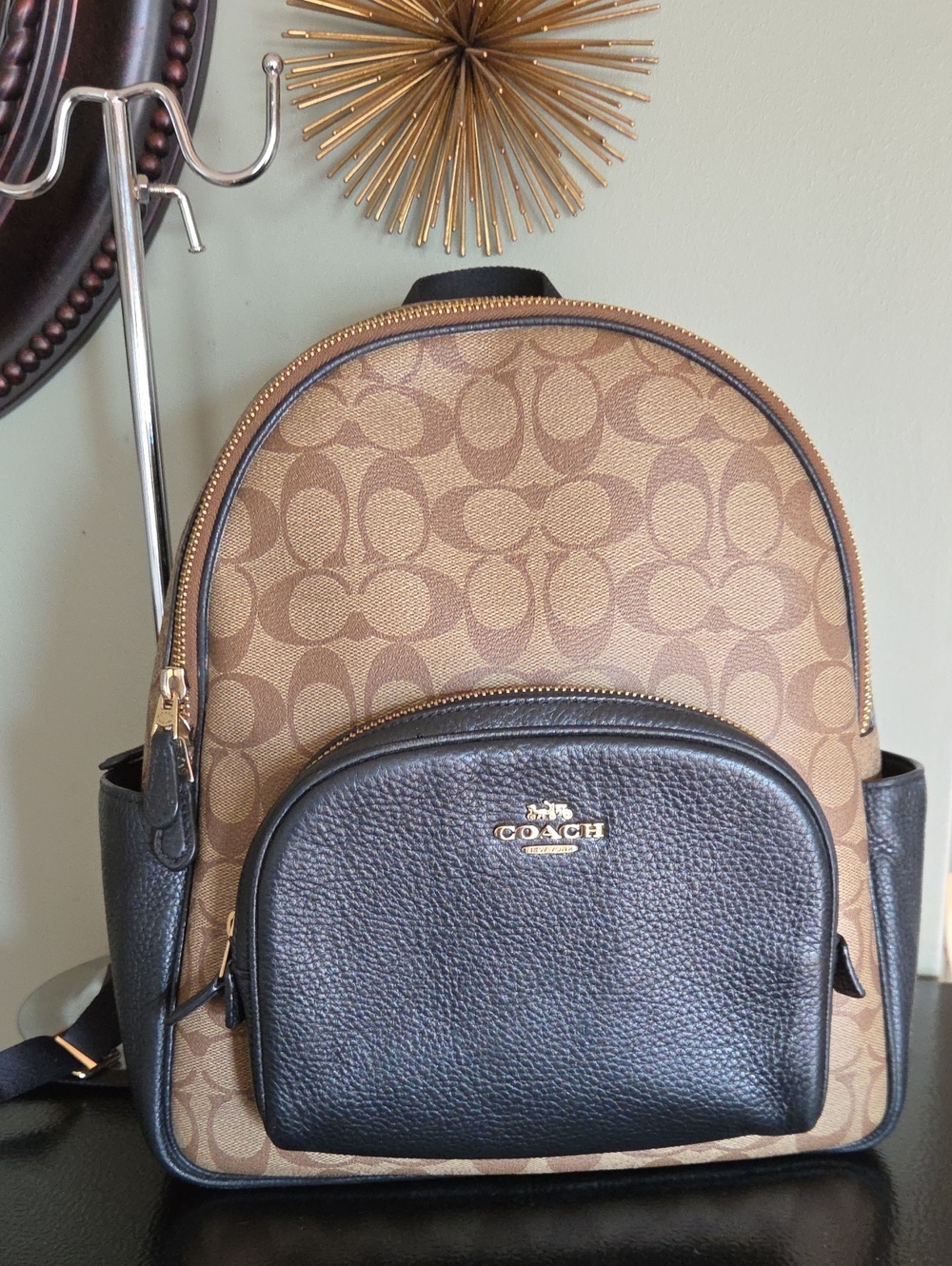 Coach Court Backpack Signature Mongram Coated Canvas Brown/Black